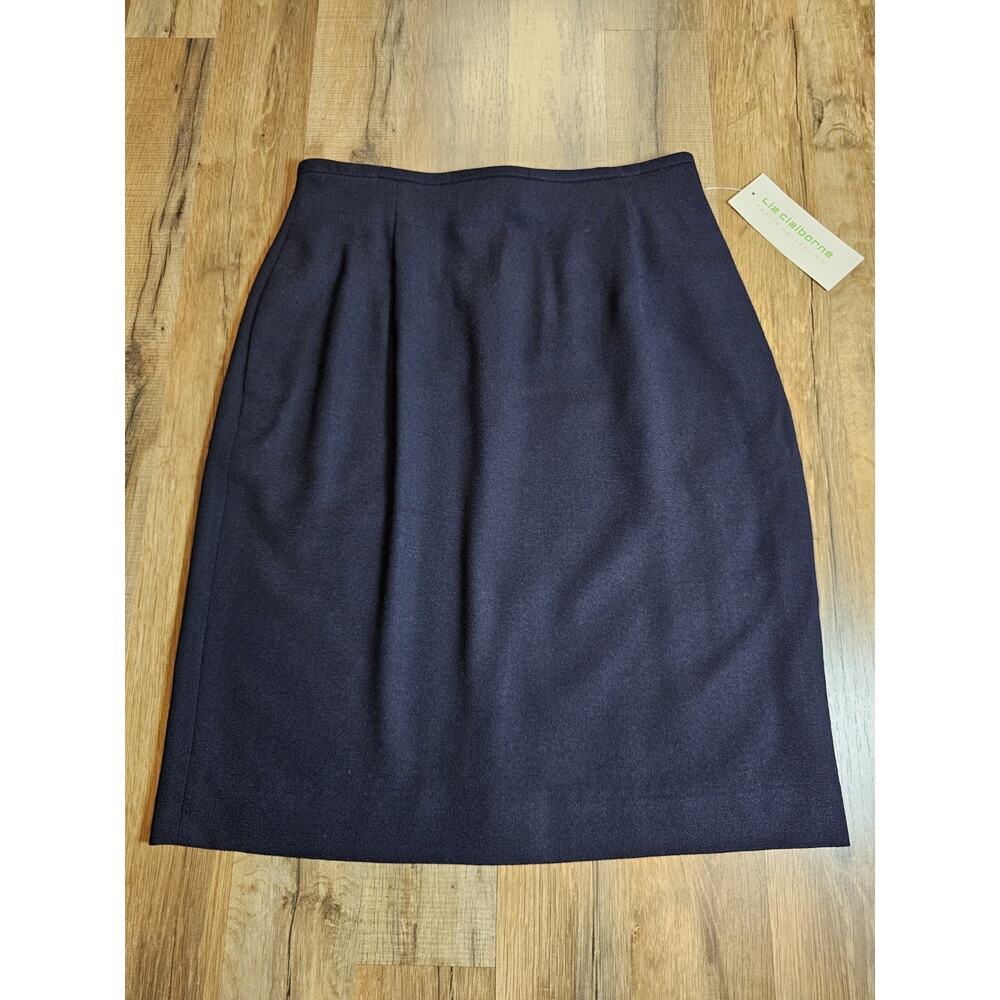 Liz Claiborne Anchors Away 100% Wool Pencil Skirt Women's Size 12P NWT Navy Blue